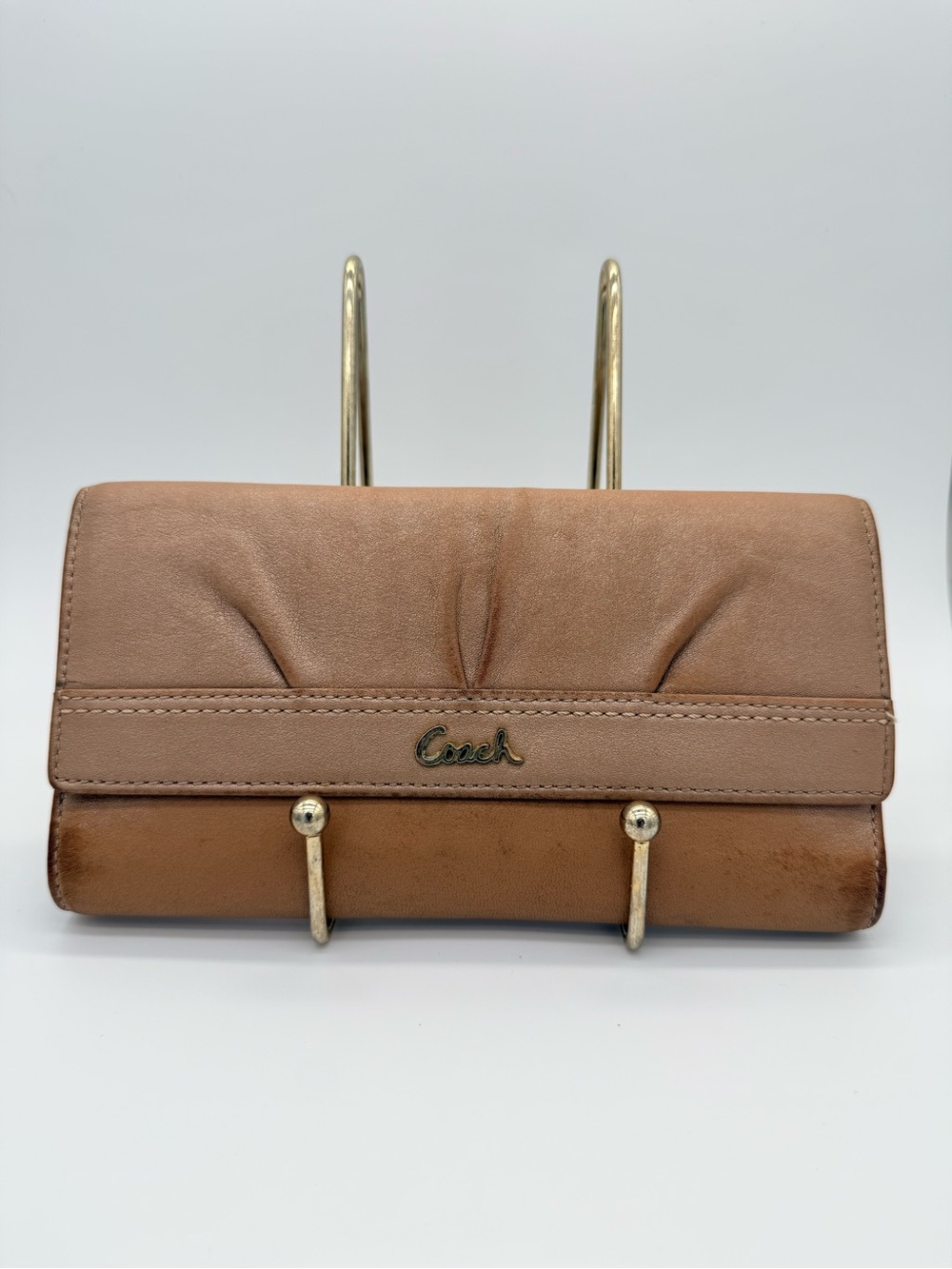 Coach Madison Pleated Slim Envelope Leather Wallet Tan Camel Y2K **AS IS